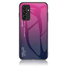 Coque Rebord Contour Silicone et Vitre Miroir Housse Etui Degrade Arc en Ciel LS1 pour Samsung Galaxy F13 4G Rose Rouge