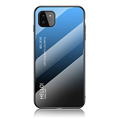 Coque Rebord Contour Silicone et Vitre Miroir Housse Etui Degrade Arc en Ciel LS1 pour Samsung Galaxy F42 5G Bleu