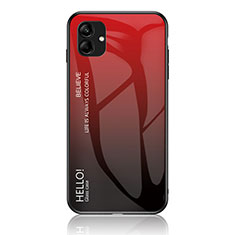 Coque Rebord Contour Silicone et Vitre Miroir Housse Etui Degrade Arc en Ciel LS1 pour Samsung Galaxy M04 Rouge