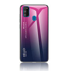 Coque Rebord Contour Silicone et Vitre Miroir Housse Etui Degrade Arc en Ciel LS1 pour Samsung Galaxy M21 Rose Rouge