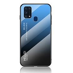 Coque Rebord Contour Silicone et Vitre Miroir Housse Etui Degrade Arc en Ciel LS1 pour Samsung Galaxy M21s Bleu