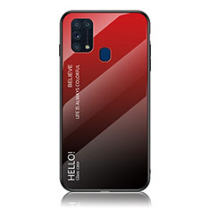 Coque Rebord Contour Silicone et Vitre Miroir Housse Etui Degrade Arc en Ciel LS1 pour Samsung Galaxy M21s Rouge