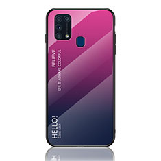 Coque Rebord Contour Silicone et Vitre Miroir Housse Etui Degrade Arc en Ciel LS1 pour Samsung Galaxy M31 Prime Edition Rose Rouge