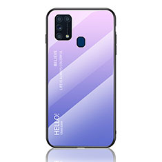 Coque Rebord Contour Silicone et Vitre Miroir Housse Etui Degrade Arc en Ciel LS1 pour Samsung Galaxy M31 Violet Clair