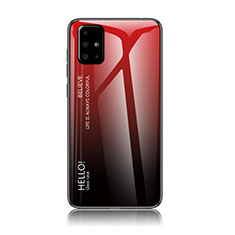Coque Rebord Contour Silicone et Vitre Miroir Housse Etui Degrade Arc en Ciel LS1 pour Samsung Galaxy M40S Rouge