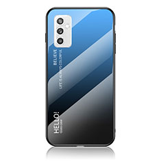 Coque Rebord Contour Silicone et Vitre Miroir Housse Etui Degrade Arc en Ciel LS1 pour Samsung Galaxy M52 5G Bleu