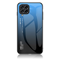 Coque Rebord Contour Silicone et Vitre Miroir Housse Etui Degrade Arc en Ciel LS1 pour Samsung Galaxy M53 5G Bleu