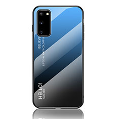 Coque Rebord Contour Silicone et Vitre Miroir Housse Etui Degrade Arc en Ciel LS1 pour Samsung Galaxy S20 5G Bleu