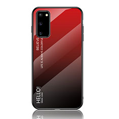 Coque Rebord Contour Silicone et Vitre Miroir Housse Etui Degrade Arc en Ciel LS1 pour Samsung Galaxy S20 5G Rouge