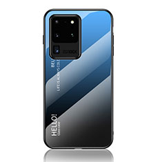 Coque Rebord Contour Silicone et Vitre Miroir Housse Etui Degrade Arc en Ciel LS1 pour Samsung Galaxy S20 Ultra 5G Bleu