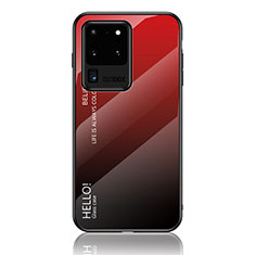 Coque Rebord Contour Silicone et Vitre Miroir Housse Etui Degrade Arc en Ciel LS1 pour Samsung Galaxy S20 Ultra 5G Rouge
