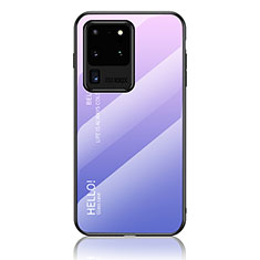 Coque Rebord Contour Silicone et Vitre Miroir Housse Etui Degrade Arc en Ciel LS1 pour Samsung Galaxy S20 Ultra 5G Violet Clair