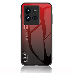 Coque Rebord Contour Silicone et Vitre Miroir Housse Etui Degrade Arc en Ciel LS1 pour Vivo iQOO 10 Pro 5G Rouge