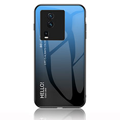 Coque Rebord Contour Silicone et Vitre Miroir Housse Etui Degrade Arc en Ciel LS1 pour Vivo iQOO Neo7 5G Bleu