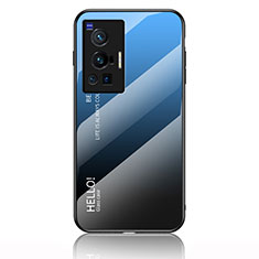 Coque Rebord Contour Silicone et Vitre Miroir Housse Etui Degrade Arc en Ciel LS1 pour Vivo X70 Pro 5G Bleu