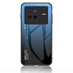Coque Rebord Contour Silicone et Vitre Miroir Housse Etui Degrade Arc en Ciel LS1 pour Vivo X80 5G Bleu