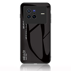 Coque Rebord Contour Silicone et Vitre Miroir Housse Etui Degrade Arc en Ciel LS1 pour Vivo X80 5G Noir