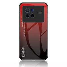 Coque Rebord Contour Silicone et Vitre Miroir Housse Etui Degrade Arc en Ciel LS1 pour Vivo X80 5G Rouge