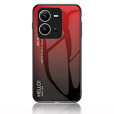 Coque Rebord Contour Silicone et Vitre Miroir Housse Etui Degrade Arc en Ciel LS1 pour Vivo X80 Lite 5G Rouge