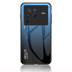Coque Rebord Contour Silicone et Vitre Miroir Housse Etui Degrade Arc en Ciel LS1 pour Vivo X80 Pro 5G Bleu