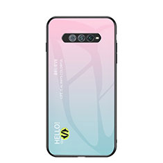 Coque Rebord Contour Silicone et Vitre Miroir Housse Etui Degrade Arc en Ciel LS1 pour Xiaomi Black Shark 4S Pro 5G Cyan