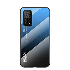 Coque Rebord Contour Silicone et Vitre Miroir Housse Etui Degrade Arc en Ciel LS1 pour Xiaomi Mi 10T 5G Bleu