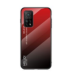 Coque Rebord Contour Silicone et Vitre Miroir Housse Etui Degrade Arc en Ciel LS1 pour Xiaomi Mi 10T 5G Rouge