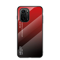 Coque Rebord Contour Silicone et Vitre Miroir Housse Etui Degrade Arc en Ciel LS1 pour Xiaomi Mi 11i 5G Rouge