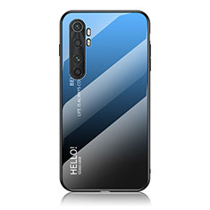 Coque Rebord Contour Silicone et Vitre Miroir Housse Etui Degrade Arc en Ciel LS1 pour Xiaomi Mi Note 10 Lite Bleu