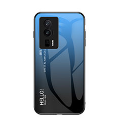 Coque Rebord Contour Silicone et Vitre Miroir Housse Etui Degrade Arc en Ciel LS1 pour Xiaomi Poco F5 Pro 5G Bleu