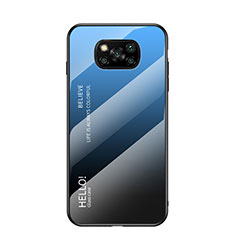 Coque Rebord Contour Silicone et Vitre Miroir Housse Etui Degrade Arc en Ciel LS1 pour Xiaomi Poco X3 NFC Bleu