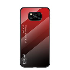 Coque Rebord Contour Silicone et Vitre Miroir Housse Etui Degrade Arc en Ciel LS1 pour Xiaomi Poco X3 NFC Rouge