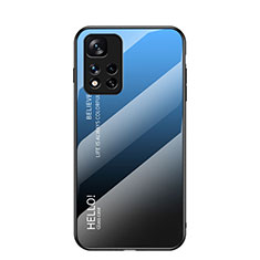 Coque Rebord Contour Silicone et Vitre Miroir Housse Etui Degrade Arc en Ciel LS1 pour Xiaomi Poco X4 NFC Bleu