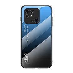 Coque Rebord Contour Silicone et Vitre Miroir Housse Etui Degrade Arc en Ciel LS1 pour Xiaomi Redmi 10 Power Bleu
