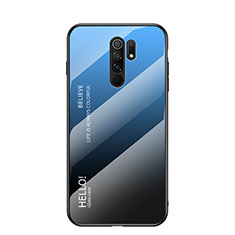 Coque Rebord Contour Silicone et Vitre Miroir Housse Etui Degrade Arc en Ciel LS1 pour Xiaomi Redmi 9 Bleu