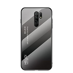 Coque Rebord Contour Silicone et Vitre Miroir Housse Etui Degrade Arc en Ciel LS1 pour Xiaomi Redmi 9 Gris Fonce