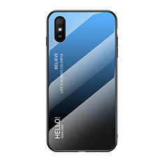 Coque Rebord Contour Silicone et Vitre Miroir Housse Etui Degrade Arc en Ciel LS1 pour Xiaomi Redmi 9A Bleu