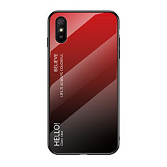 Coque Rebord Contour Silicone et Vitre Miroir Housse Etui Degrade Arc en Ciel LS1 pour Xiaomi Redmi 9A Rouge