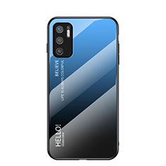 Coque Rebord Contour Silicone et Vitre Miroir Housse Etui Degrade Arc en Ciel LS1 pour Xiaomi Redmi Note 10T 5G Bleu