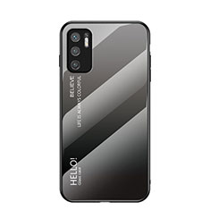 Coque Rebord Contour Silicone et Vitre Miroir Housse Etui Degrade Arc en Ciel LS1 pour Xiaomi Redmi Note 10T 5G Gris Fonce