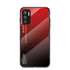 Coque Rebord Contour Silicone et Vitre Miroir Housse Etui Degrade Arc en Ciel LS1 pour Xiaomi Redmi Note 10T 5G Rouge