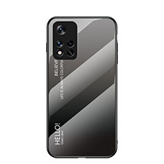 Coque Rebord Contour Silicone et Vitre Miroir Housse Etui Degrade Arc en Ciel LS1 pour Xiaomi Redmi Note 11 5G Gris Fonce
