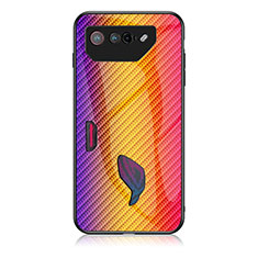 Coque Rebord Contour Silicone et Vitre Miroir Housse Etui Degrade Arc en Ciel LS2 pour Asus ROG Phone 7 Ultimate Orange