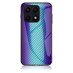 Coque Rebord Contour Silicone et Vitre Miroir Housse Etui Degrade Arc en Ciel LS2 pour Huawei Honor X8a 5G Bleu