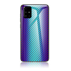 Coque Rebord Contour Silicone et Vitre Miroir Housse Etui Degrade Arc en Ciel LS2 pour Samsung Galaxy A51 5G Bleu
