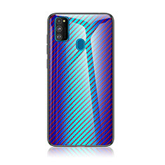 Coque Rebord Contour Silicone et Vitre Miroir Housse Etui Degrade Arc en Ciel LS2 pour Samsung Galaxy M21 Bleu
