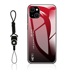 Coque Rebord Contour Silicone et Vitre Miroir Housse Etui Degrade Arc en Ciel M01 pour Apple iPhone 13 Mini Rouge