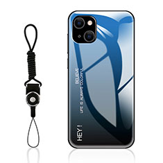 Coque Rebord Contour Silicone et Vitre Miroir Housse Etui Degrade Arc en Ciel M01 pour Apple iPhone 14 Bleu
