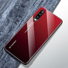Coque Rebord Contour Silicone et Vitre Miroir Housse Etui Degrade Arc en Ciel M01 pour Huawei P30 Rouge
