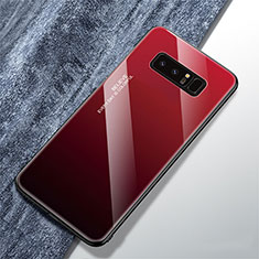 Coque Rebord Contour Silicone et Vitre Miroir Housse Etui Degrade Arc en Ciel M01 pour Samsung Galaxy Note 8 Rouge